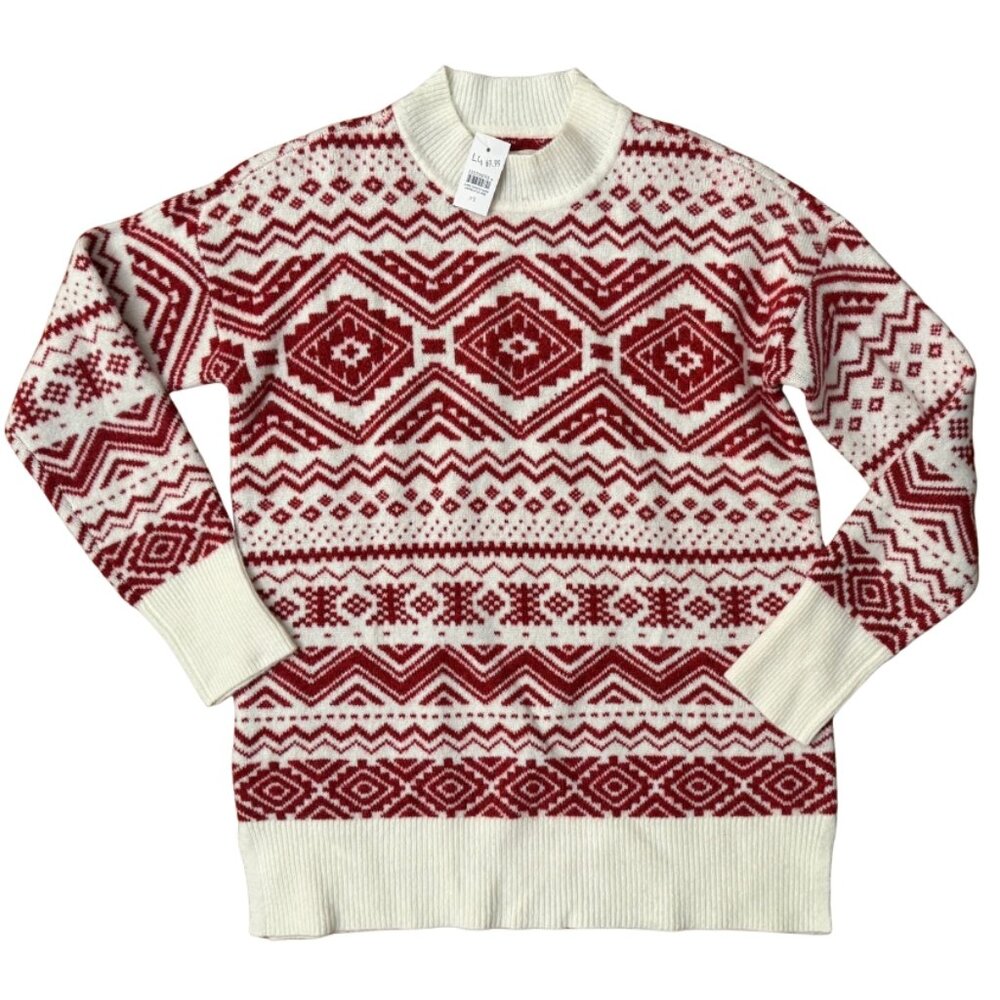 LOFT Nordic Fair Isle Holiday Sweater Red and White Size XS NEW